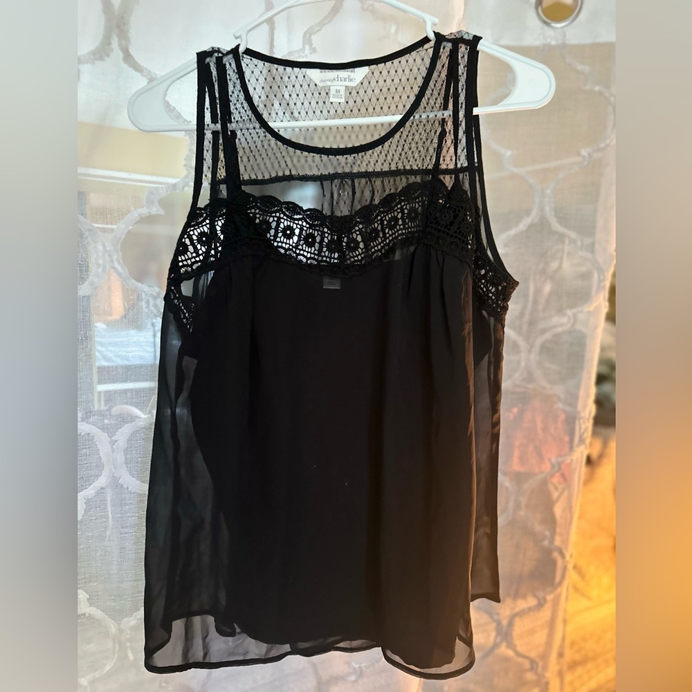 Charming Charlie black lace top with under slip